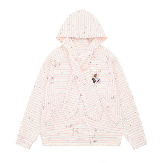 Damen Kuscheliger Kapuzen‑Oversizepullover mit integriertem Schleifen‑Schal und Aufgesetzten Taschen Nord Taschen
