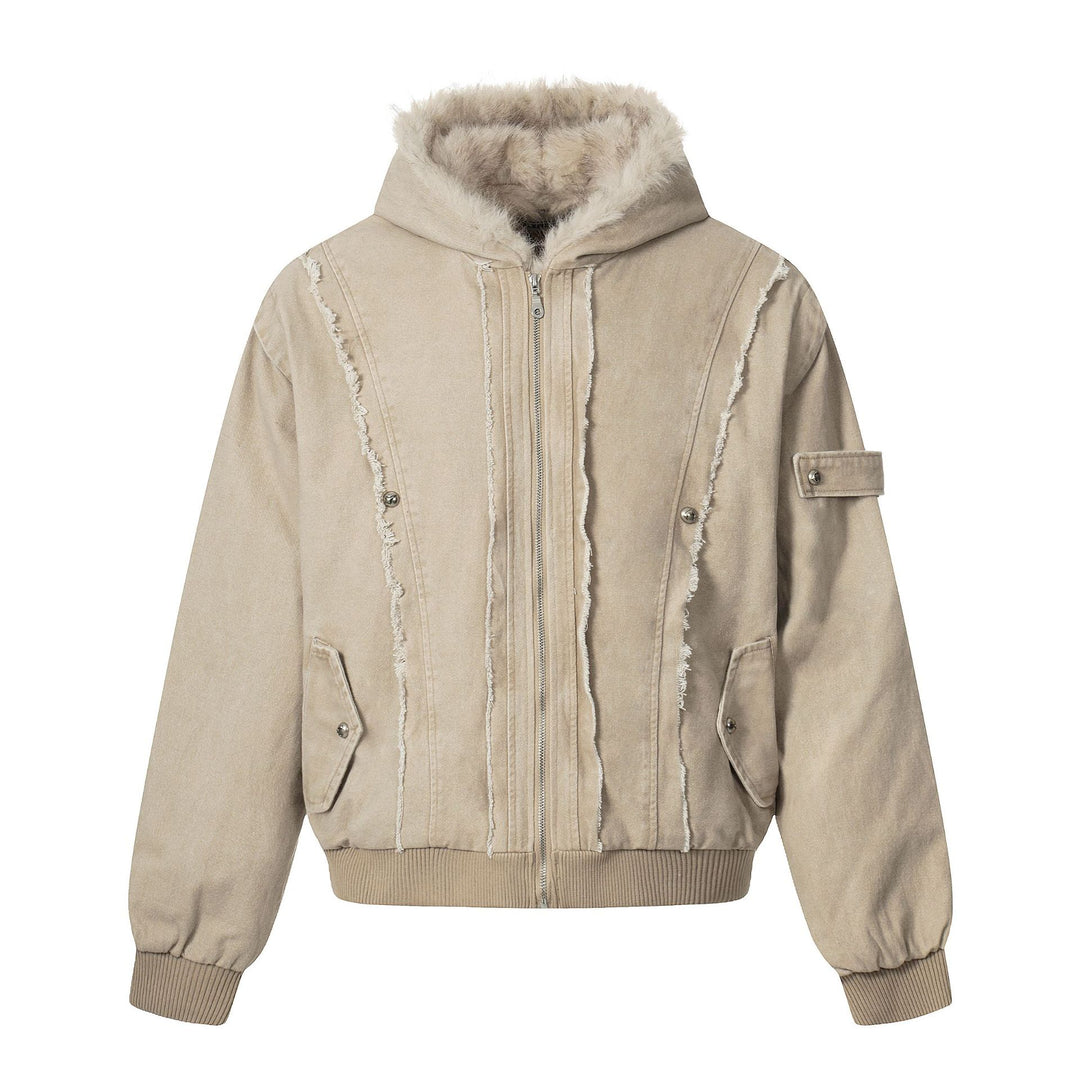 Herren Vintage-inspirierte Denim-Bomberjacke mit Teddyfell-Kapuze Nord Taschen
