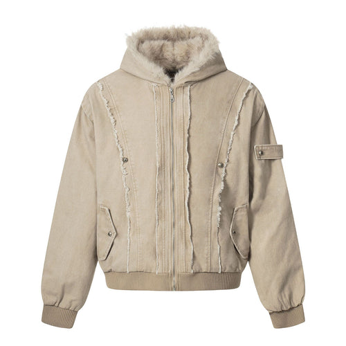 Herren Vintage-inspirierte Denim-Bomberjacke mit Teddyfell-Kapuze Nord Taschen