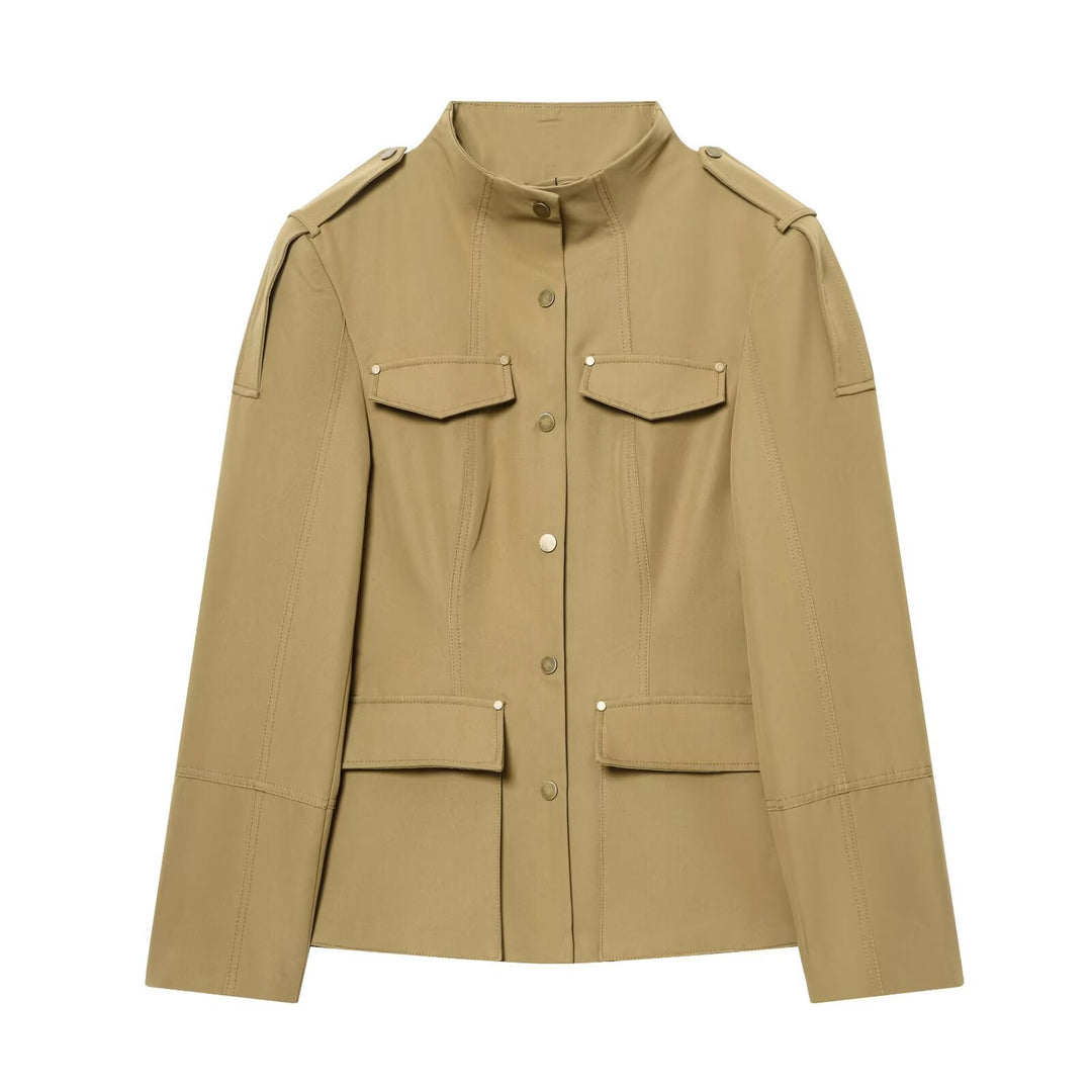 Damen Utility-Jacke mit Stehkragen, Pattentaschen und Schulterklappen Nord Taschen