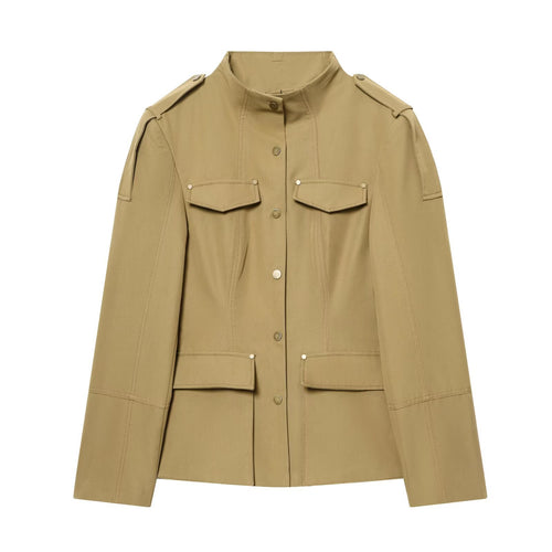 Damen Utility-Jacke mit Stehkragen, Pattentaschen und Schulterklappen Nord Taschen