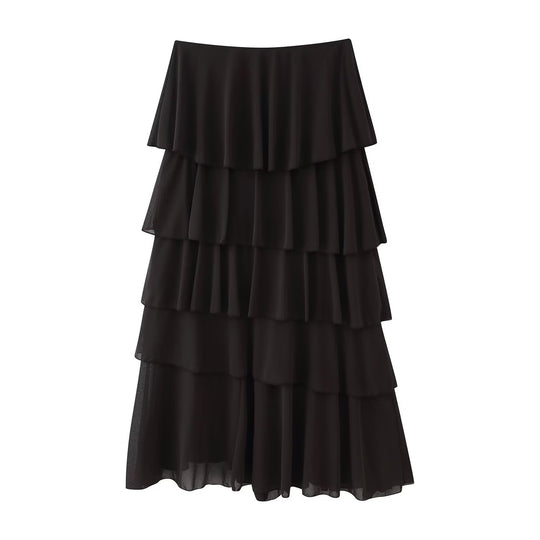 Damen Stufiger Chiffon‑Maxirock mit Volants Nord Taschen