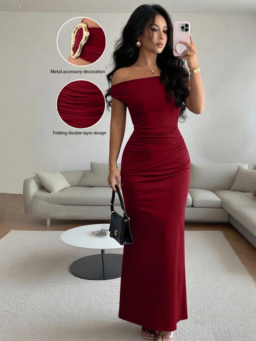 Damen Wickelmaxikleid mit schmalem Schnitt und auffälligen Details