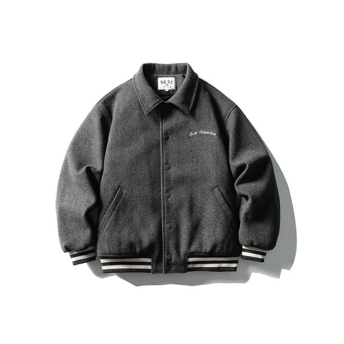 Herren Boxy College‑Blousonjacke aus Wollmix mit Druckknopfverschluss und gestreiften Rippbündchen Nord Taschen