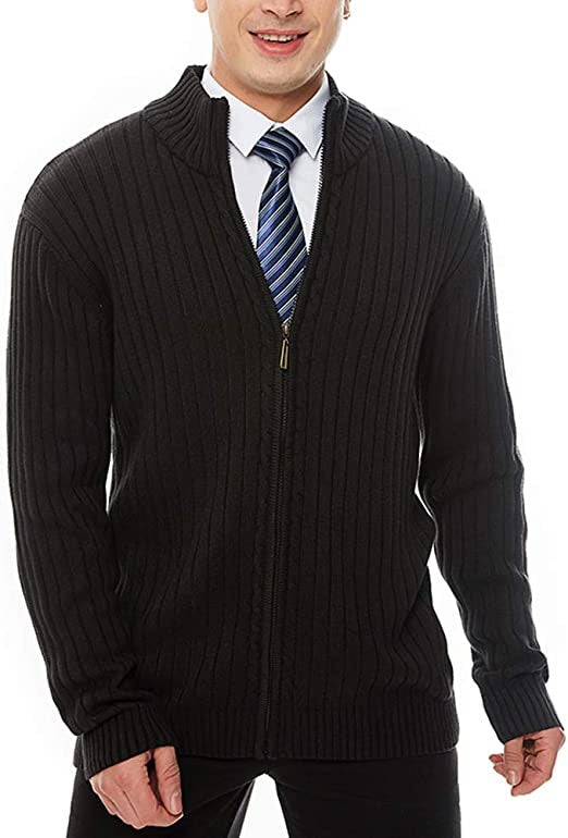 Herren Feinstrick-Cardigan mit durchgehendem Reißverschluss, Stehkragen und markanter Rippenstruktur Nord Taschen