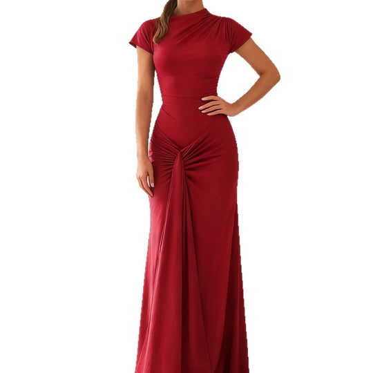 Damen Elegantes Langarm Maxi-Kleid mit Drapierung und figurformendem Schnitt