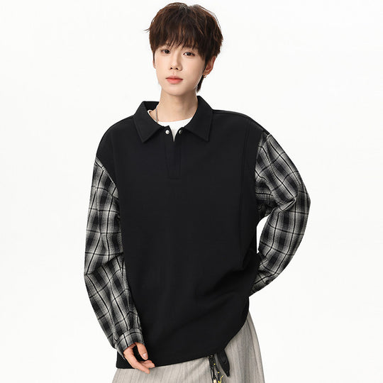 Unisex Oversize-Pullover mit Polokragen und karierter Ärmelkonstruktion Nord Taschen