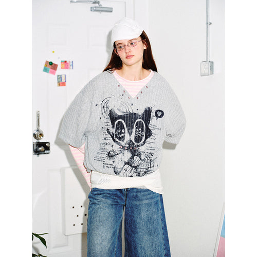 Damen Lagenlook-Longsleeve mit gestreiften Ärmelärmeln und grafischem Statement-Print Nord Taschen