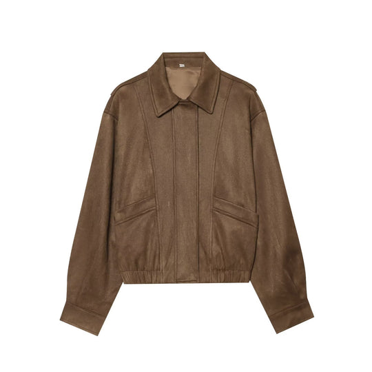 Damen Kurzer Boxy‑Blouson in Velourslederoptik mit Pattentaschen Nord Taschen