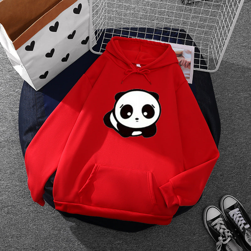 Damen nan kuscheliger Oversize-Kapuzenpullover im Streetwear-Cut mit Kängurutasche und niedlicher Panda-Motivstickerei Nord Taschen