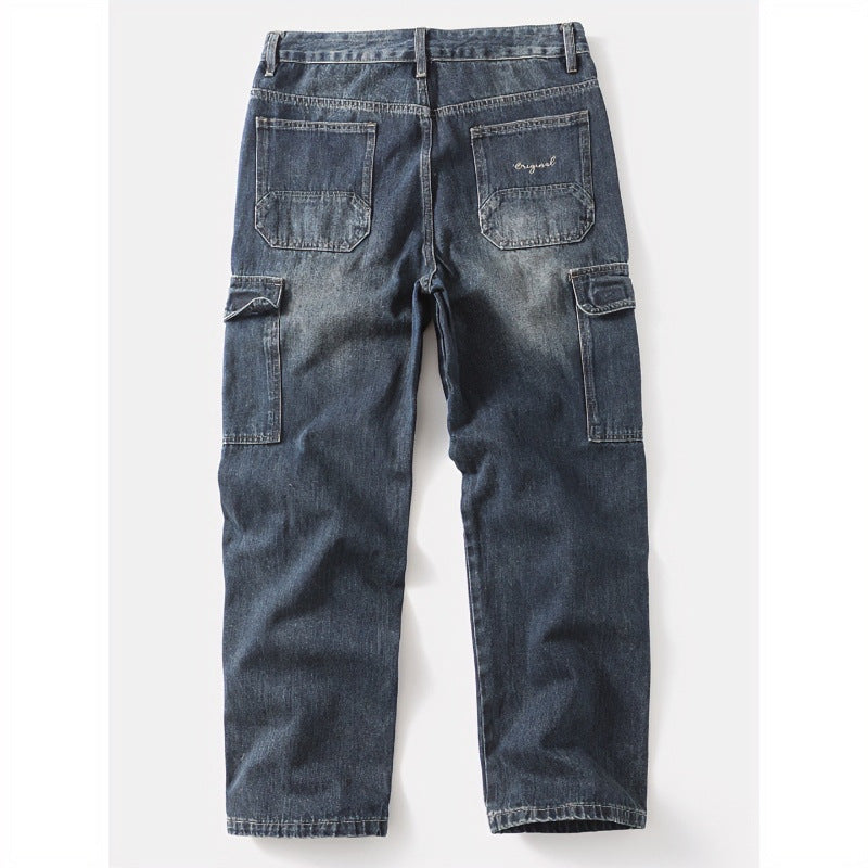 Herren Cargo-Jeans mit aufgesetzten Beintaschen und Used-Waschung Nord Taschen
