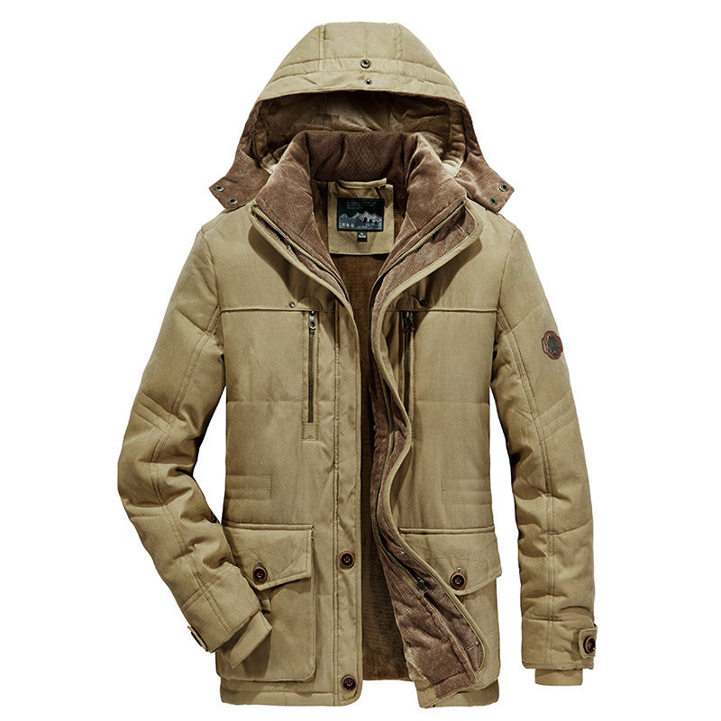 Herren  isolierte Kapuzen-Fieldjacke mit Cord-Innenfutter, gesteppter Thermoisolierung und multifunktionalen Taschen Nord Taschen