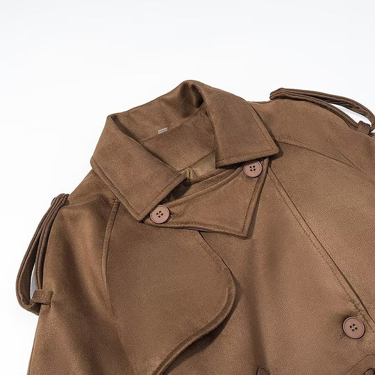 Damen Eleganter langer Taillentrenchcoat mit doppelreihiger Knopfleiste und ausgestelltem Saum Nord Taschen