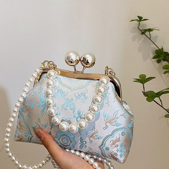 Damen elegante Umhängetasche mit luxuriösem Perlenriemen Nord Taschen