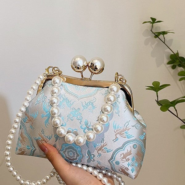 Damen elegante Umhängetasche mit luxuriösem Perlenriemen Nord Taschen