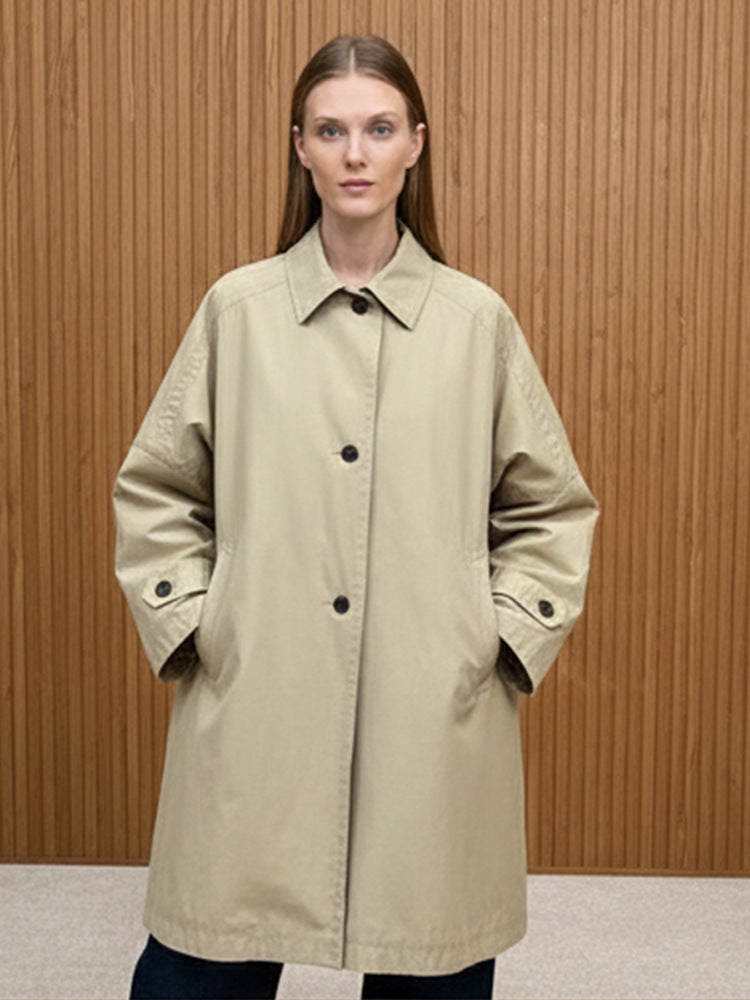 Damen Oversize Baumwoll-Mix Trenchcoat mit mittellangem, geradem Schnitt Nord Taschen