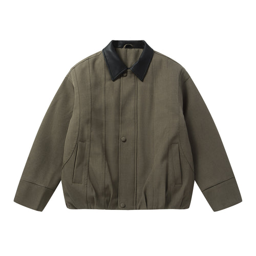 Herren Kurzboxy-Workwear-Blouson mit Lederkragen und vertikaler Steppung Nord Taschen