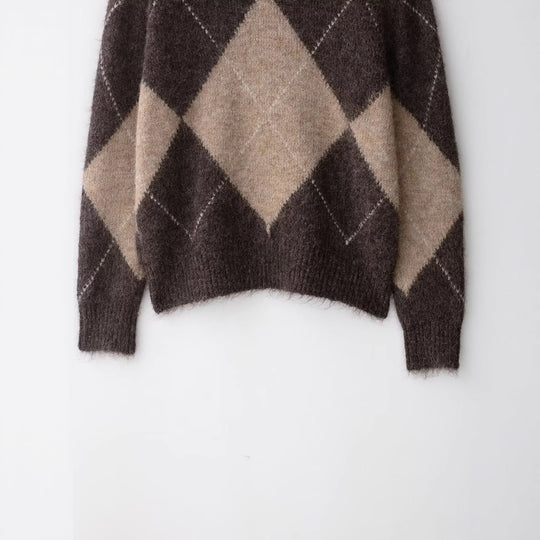 Damen Oversized Strickpullover mit Rollkragen und Rautenmuster Nord Taschen