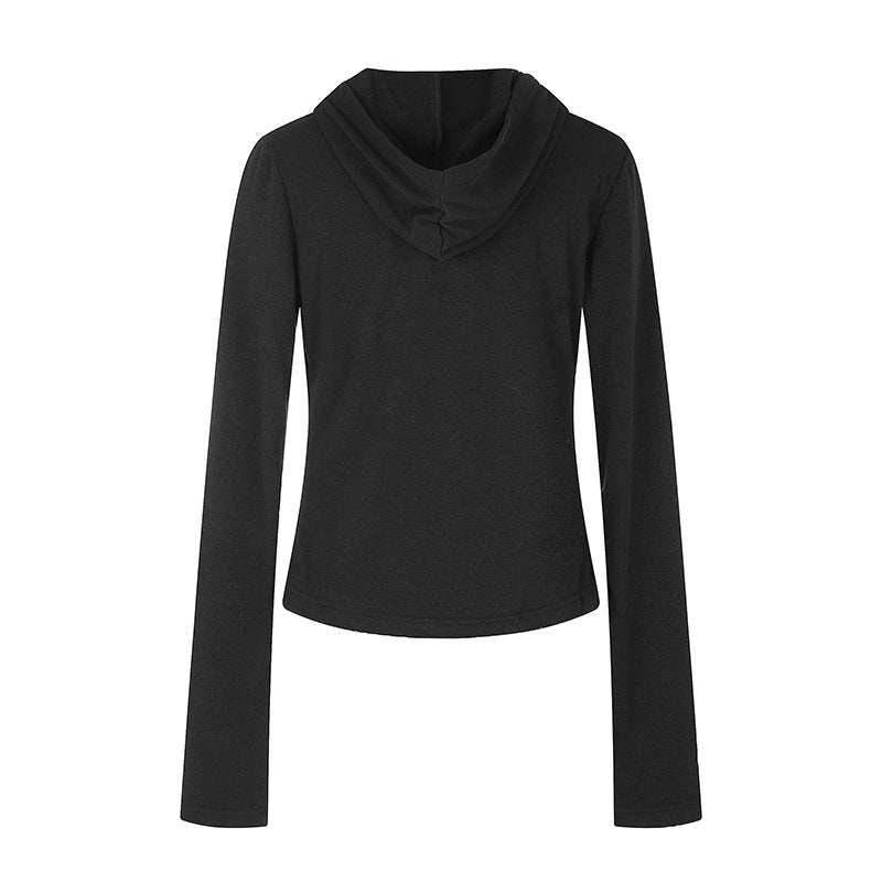 Damen Leichtes Kapuzen-Langarmshirt mit Henley-Knopfleiste und aufgesetzten Brusttaschen Nord Taschen