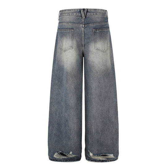 Damen Weite Destroyed Denim-Culotte-Jeans mit hoher Taille und Used-Effekt Nord Taschen
