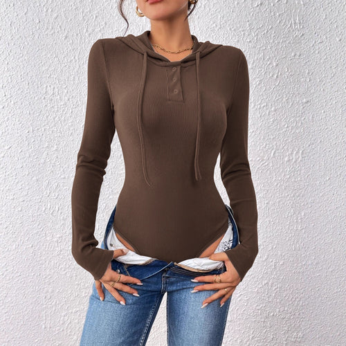 Damen Langarm Body mit Kapuze und Knopfdetail Nord Taschen