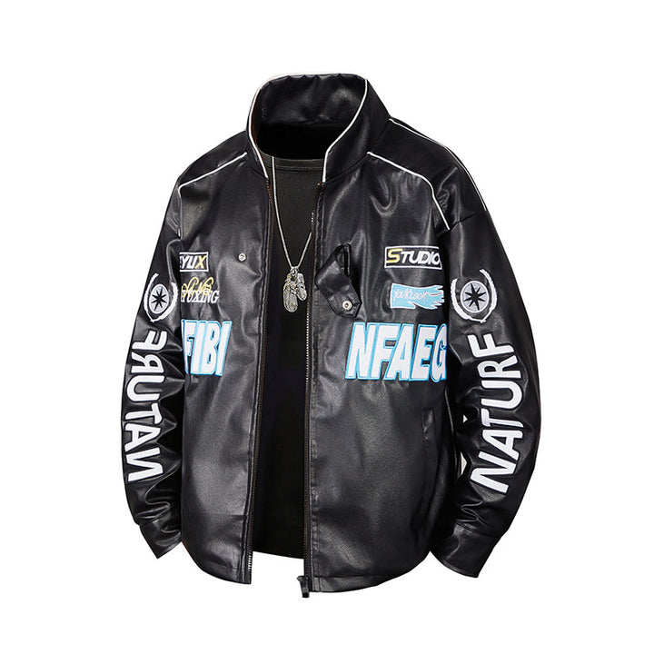 Men's  patch-detail street-style zip-up jacket with stand collar and graphic sleeve prints Nord Taschen