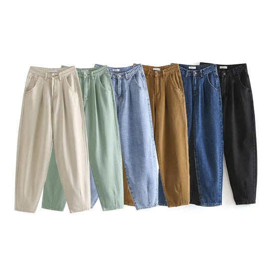 Damen Hochtaillierte Tapered‑Hose mit vorn gelegten Bundfalten und legerer Passform Nord Taschen