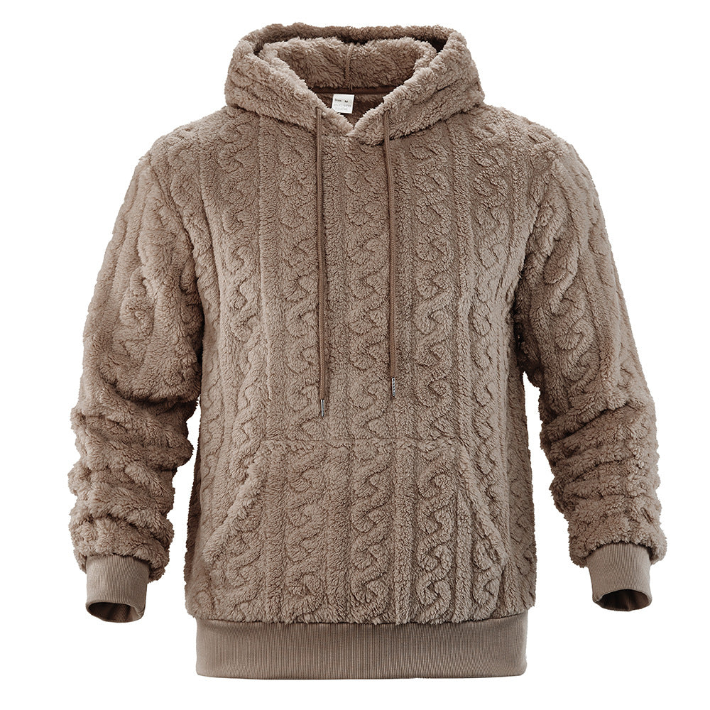 Herren Flauschiger Sherpa-Hoodie mit Zopfmuster, Kängurutasche und Rippbündchen Nord Taschen