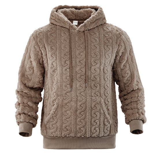 Herren Flauschiger Sherpa-Hoodie mit Zopfmuster, Kängurutasche und Rippbündchen Nord Taschen