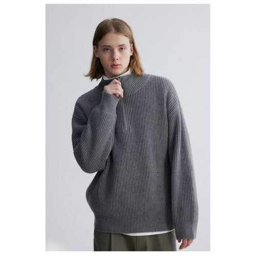Herren Oversized Rippstrick-Halbzippullover mit verlängertem Arm und hohem Stehkragen Nord Taschen