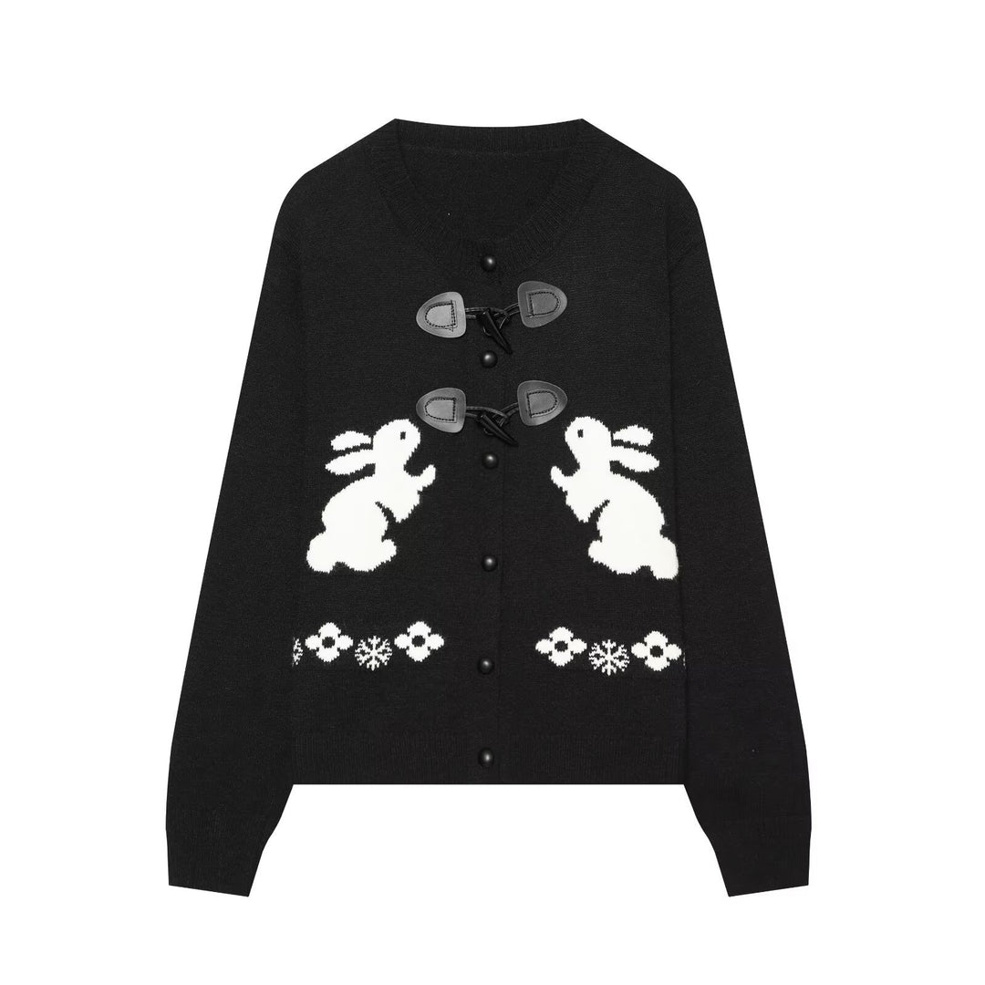 Damen Strickcardigan mit Hasenintarsien und dekorativem Knebelverschluss Nord Taschen