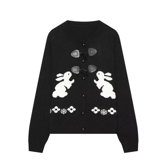 Damen Strickcardigan mit Hasenintarsien und dekorativem Knebelverschluss Nord Taschen