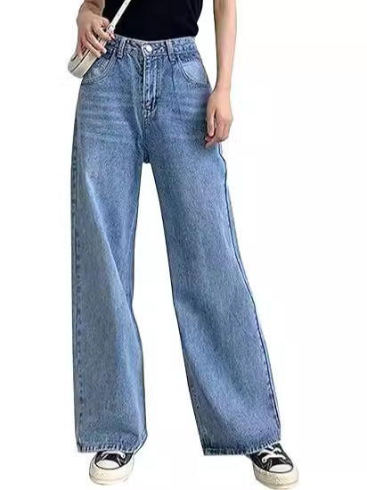 Damen hochgeschnittene weite Denim-Hose mit geradem Schlag und klassischem Five-Pocket-Design Nord Taschen