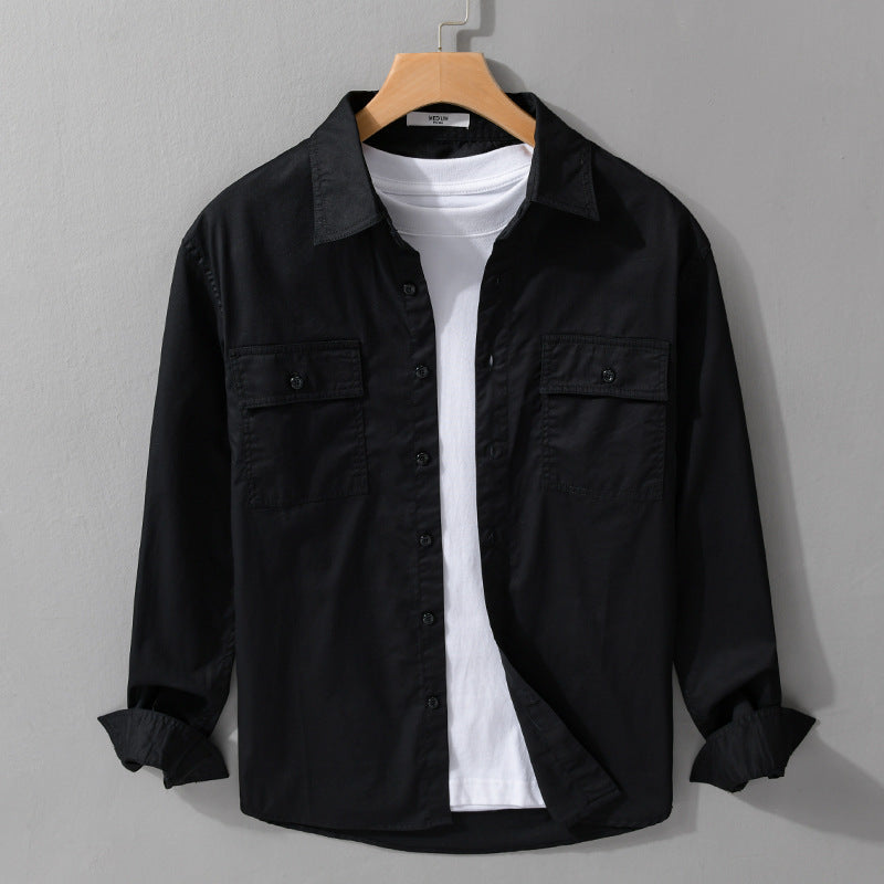 Herren Pflegeleichtes Baumwoll-Utility-Overshirt mit Doppel‑Brusttaschen und entspanntem Saum Nord Taschen