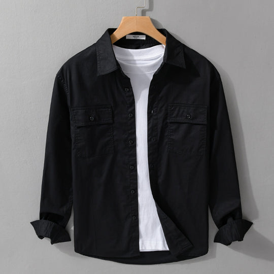 Herren Pflegeleichtes Baumwoll-Utility-Overshirt mit Doppel‑Brusttaschen und entspanntem Saum Nord Taschen