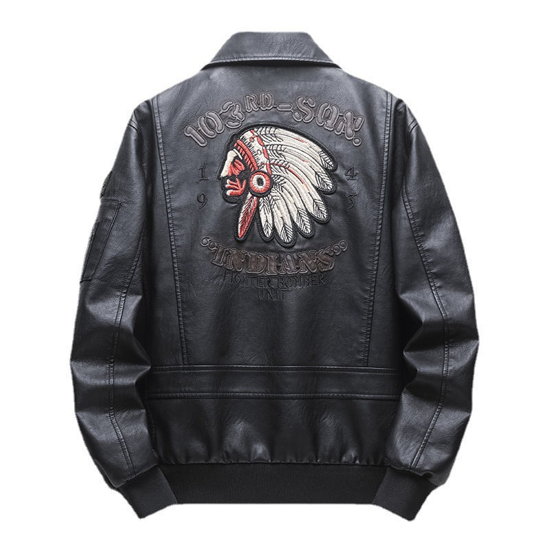 Herren Piloten‑Bomberjacke aus Kunstleder mit gestickten Patches und Rippbündchen Nord Taschen