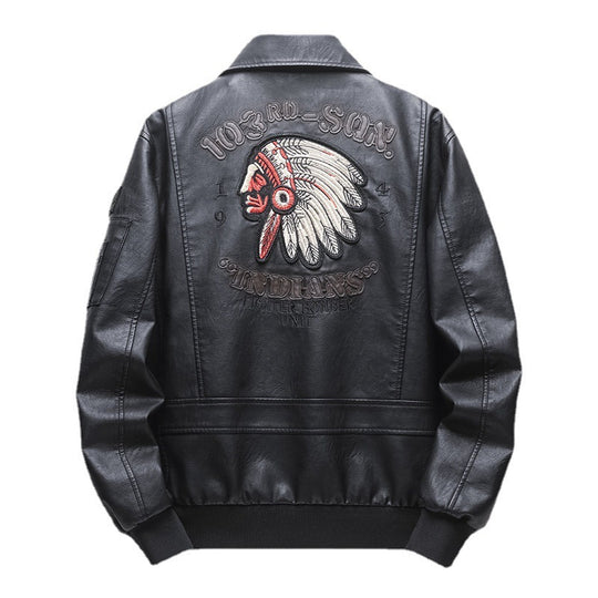 Herren Piloten‑Bomberjacke aus Kunstleder mit gestickten Patches und Rippbündchen Nord Taschen