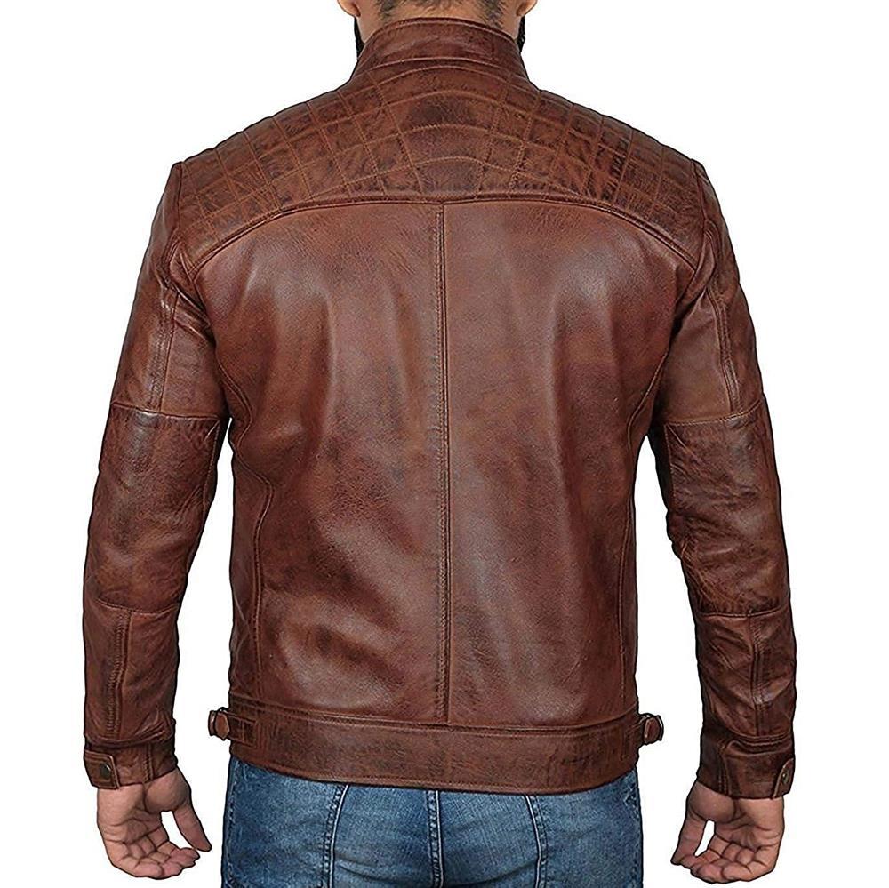 Herren Lederjacke Bikerstil aus echtem Leder mit Stehkragen und Zipper-Taschen Nord Taschen