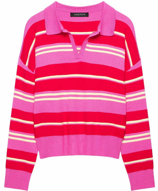Damen Cropped Rugby-Strickpullover mit Kentkragen und V‑Ausschnitt Nord Taschen