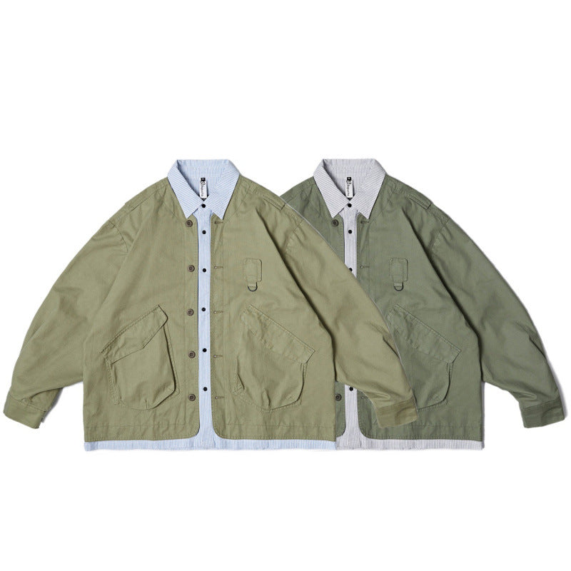 Unisex Oversize-Hemdjacke im Worker-Stil mit aufgesetzten Klappentaschen und kontrastierter Hemdblende Nord Taschen