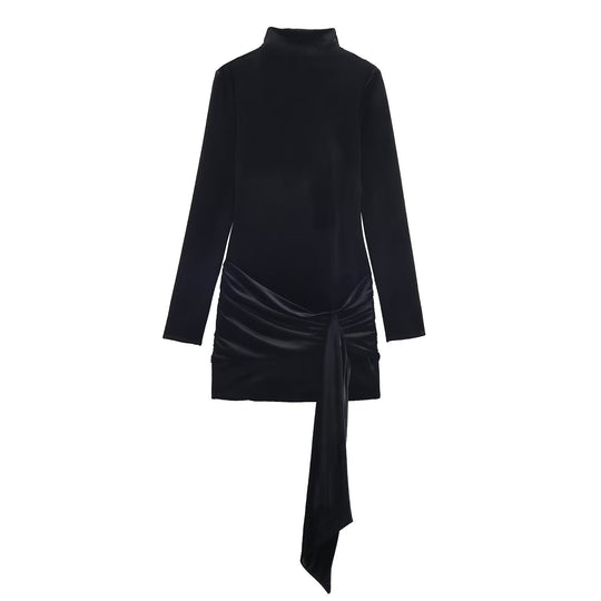 Damen Minikleid mit Rollkragen, langem Arm und seitlicher Drapé-Schleife Nord Taschen