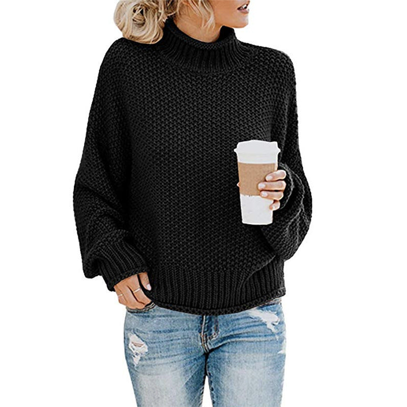 Damen Baumwoll-Strickpullover mit hohem Kragen