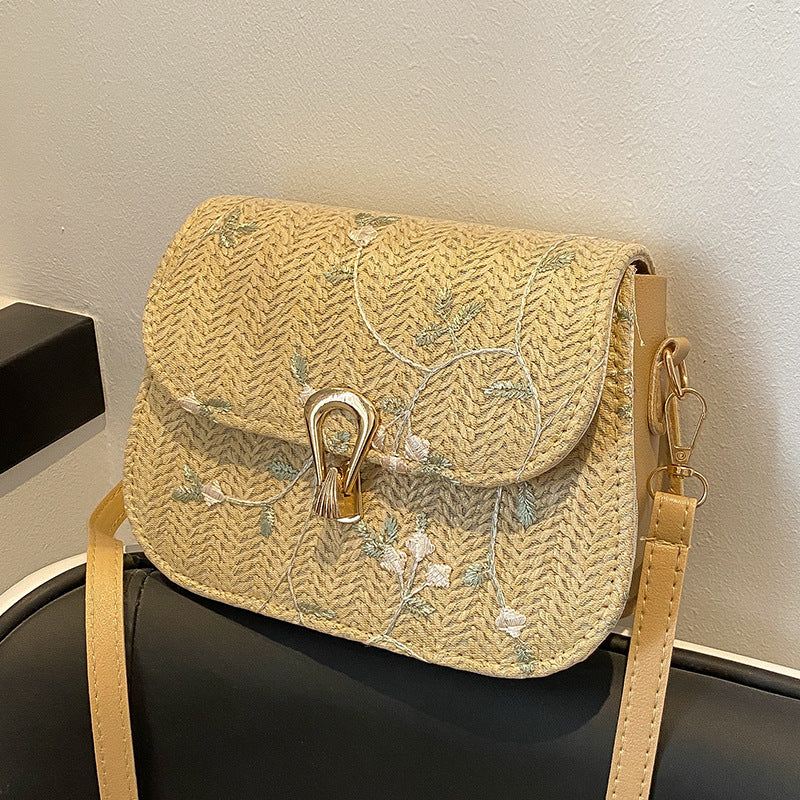 Damen Umhängetasche mit floralen Stickereien und hochwertigem geflochtenem Design Nord Taschen