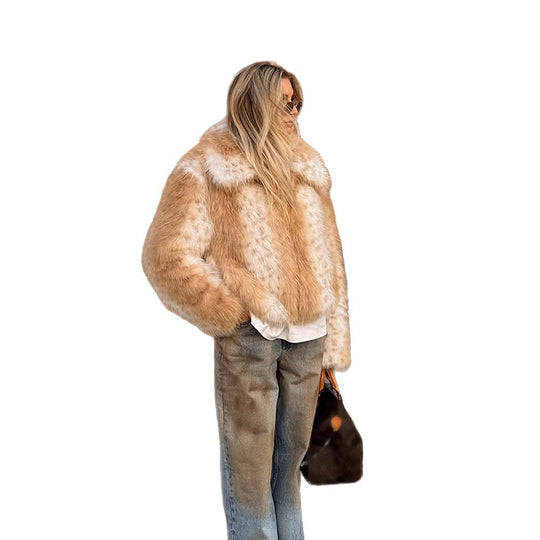 Damen Boxy-Kunstfelljacke mit zweifarbiger Shag-Optik und Umlegekragen Nord Taschen