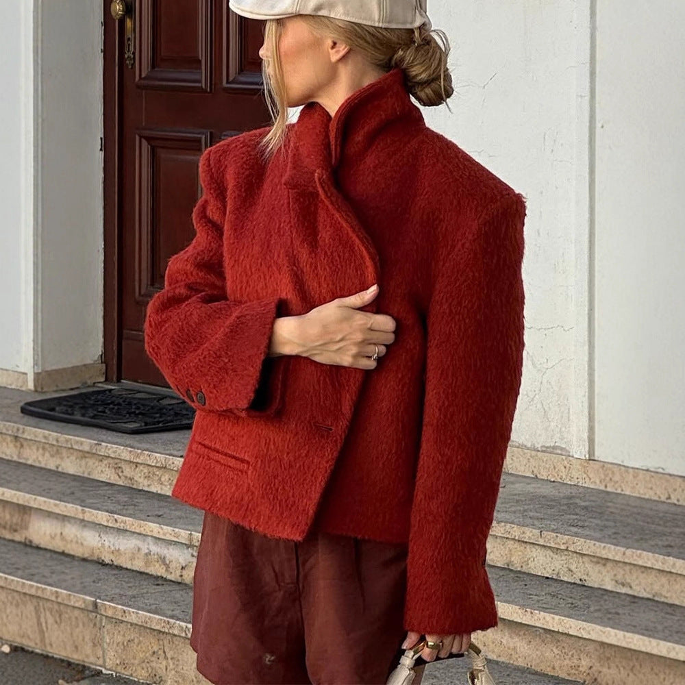 Damen Kurzboxy Kunstpelz‑Jacke mit breitem Revers und strukturierter Felloptik Nord Taschen