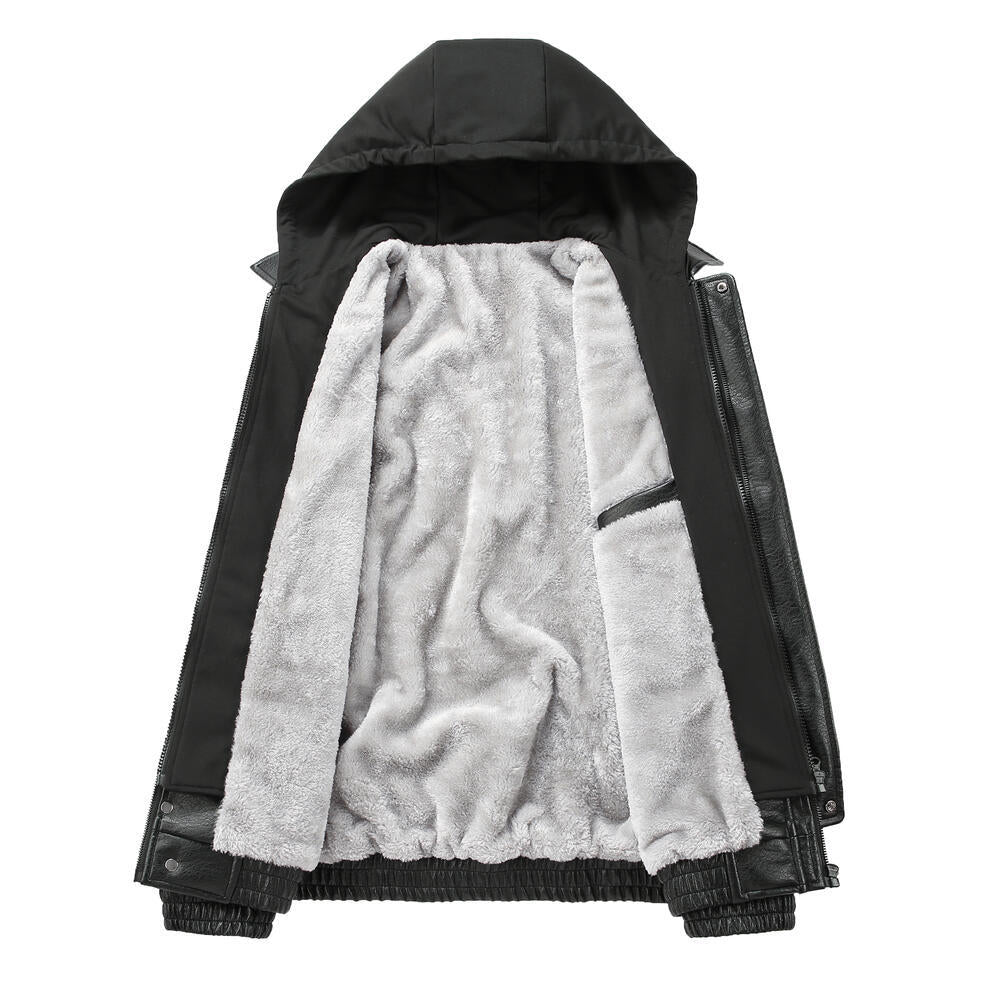 Herren Modische Kunstlederjacke mit Kapuze Nord Taschen