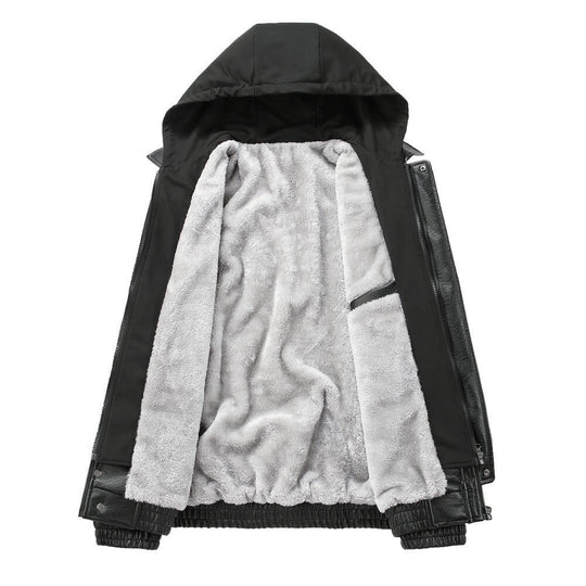 Herren Modische Kunstlederjacke mit Kapuze Nord Taschen