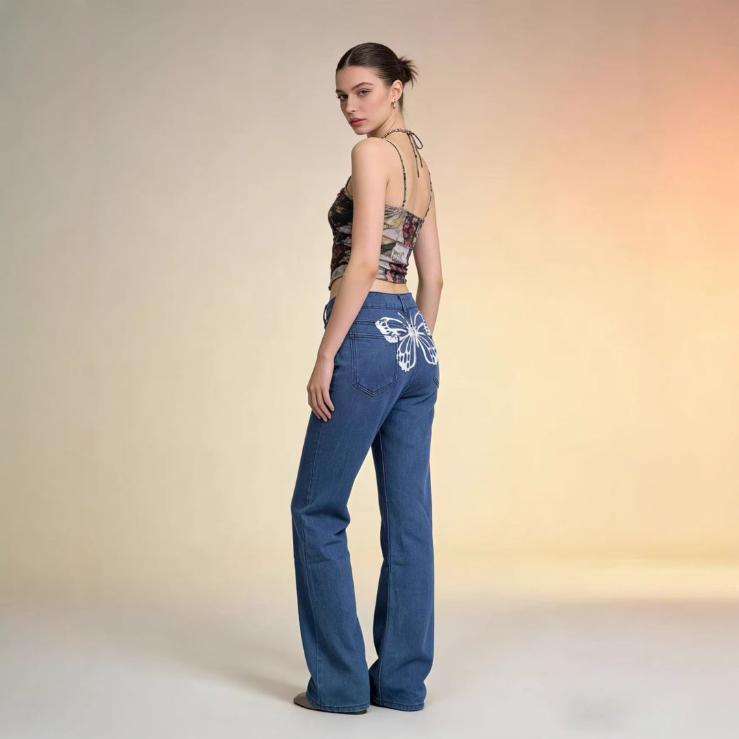 Damen hochgeschnittene weich fallende Schlagjeans aus Stretch-Denim mit figurformender Passform Nord Taschen