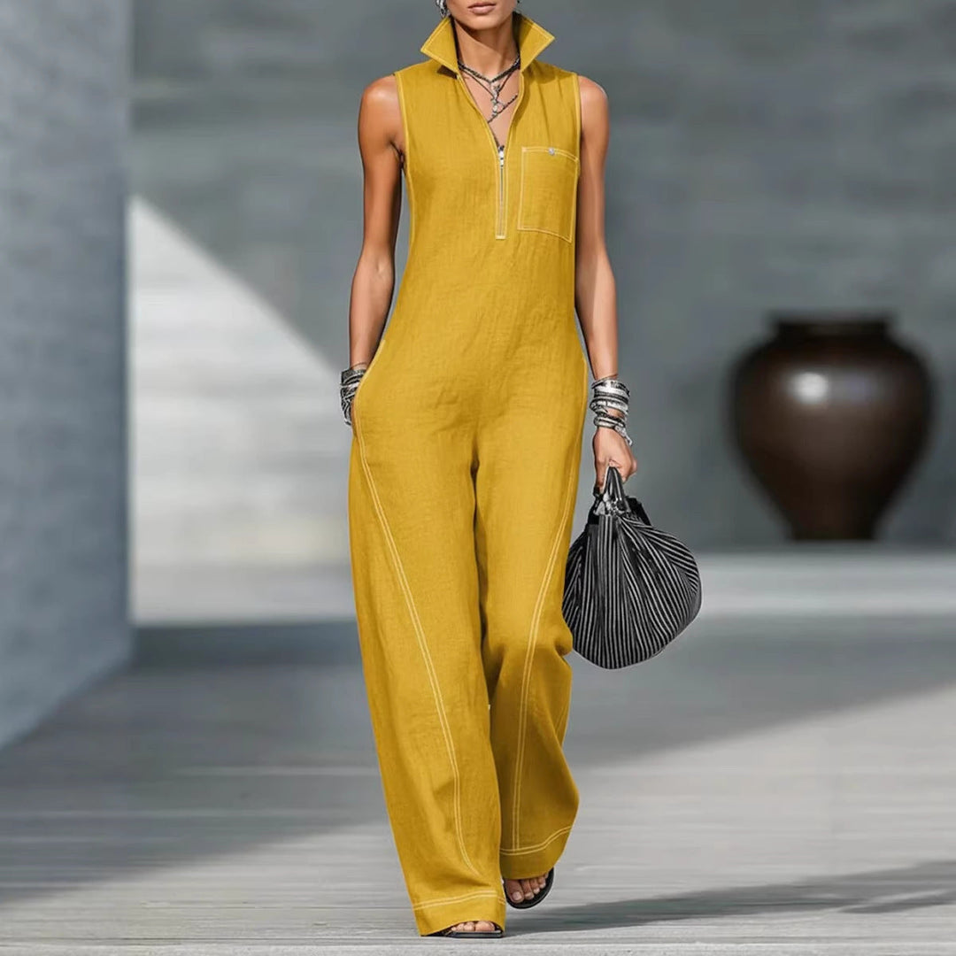 Damen Utility-Jumpsuit mit hochgeschlossenem Kragen und tiefem Reißverschluss Nord Taschen