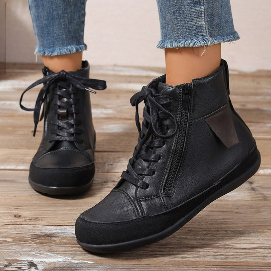 Damen  hochgeschnittene Freizeit-Sneaker-Stiefelette mit seitlichem Reißverschluss gepolstertem Fußbett und rutschfester Gummisohle Nord Taschen